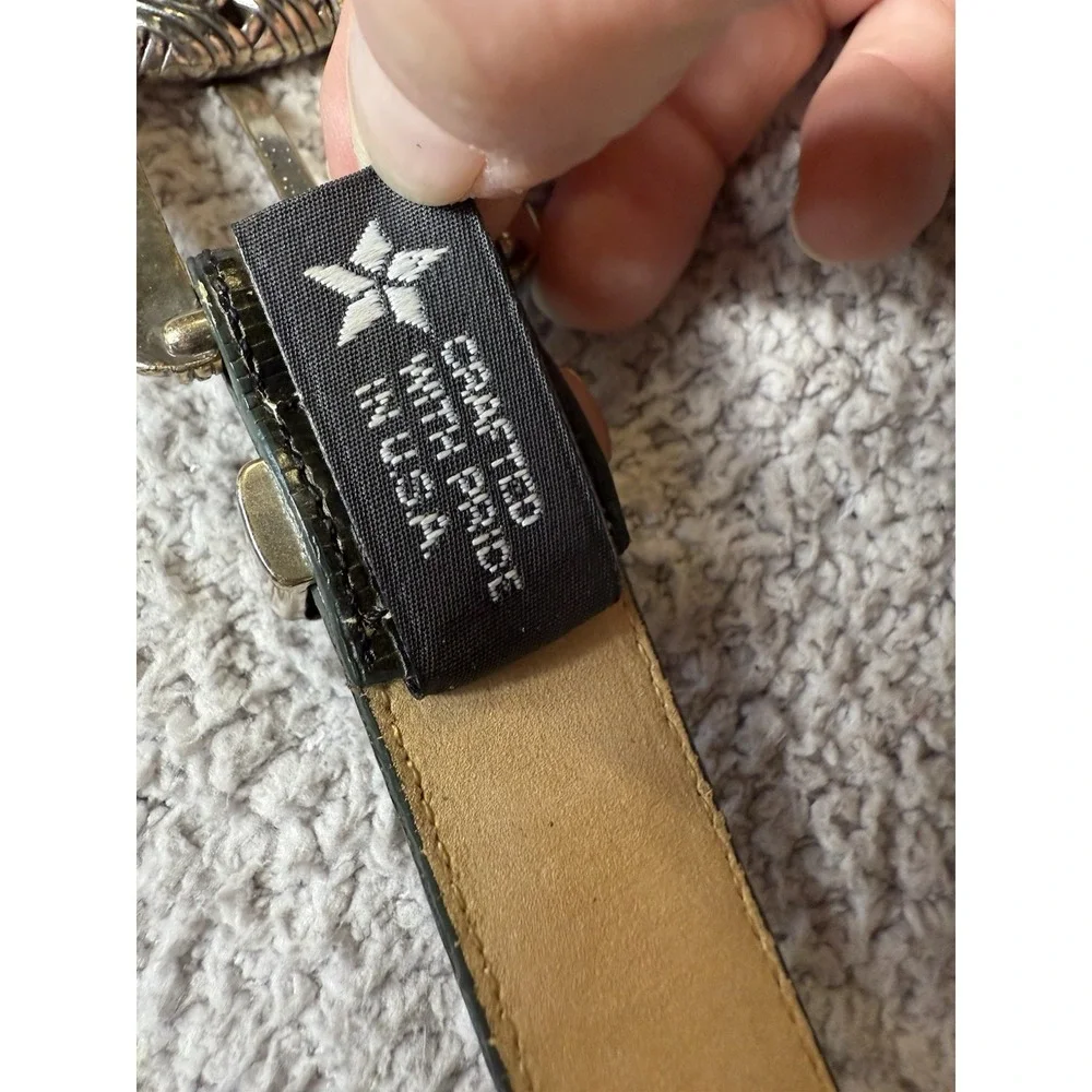 Brighton Women Leather Belt Small Green Snake Embossed Silver Buckle Made in USA